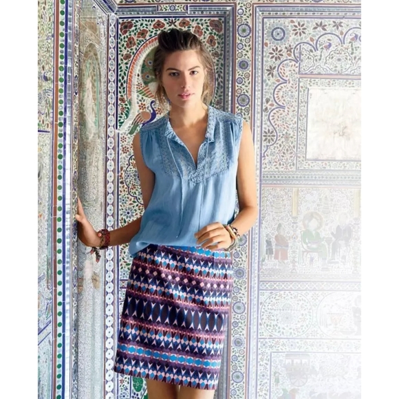 J. Crew Tops - J Crew Sleeveless Blue Embroidered Top